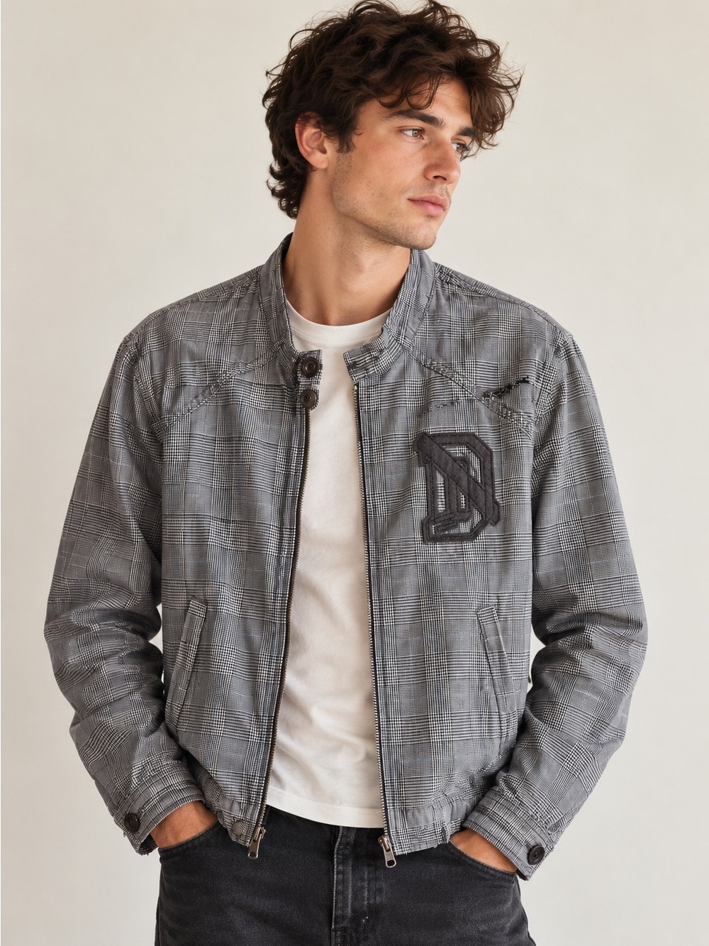 Diesel Plaid Harrington Jacket Preppy Varsity Designer Y2K Mens L/XL Slim Fit
